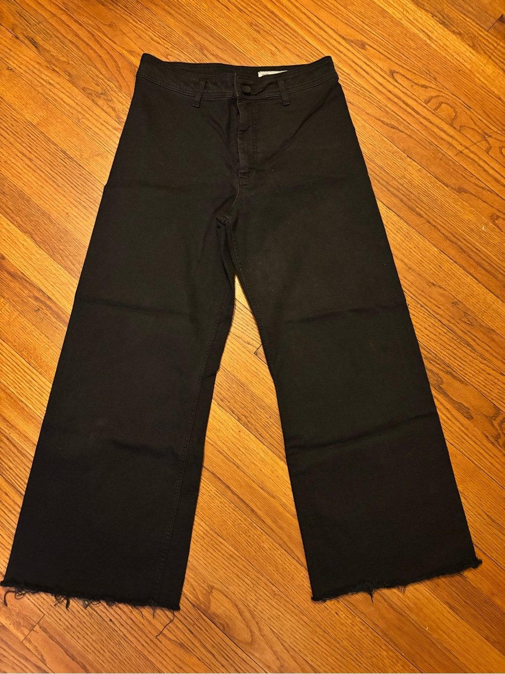 Zara Marine Pant Black Wide-Leg Chinos with Frayed Hem size 12